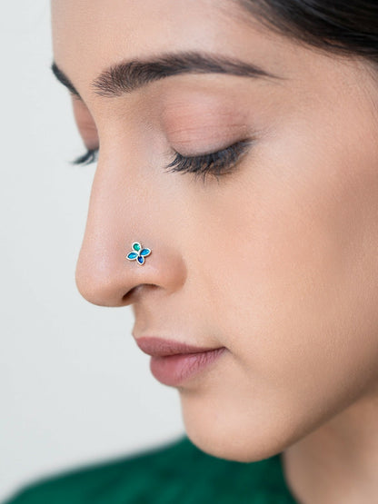 925 Sterling Silver Enamelled Floral Nose Pin – Elegant & Lightweight