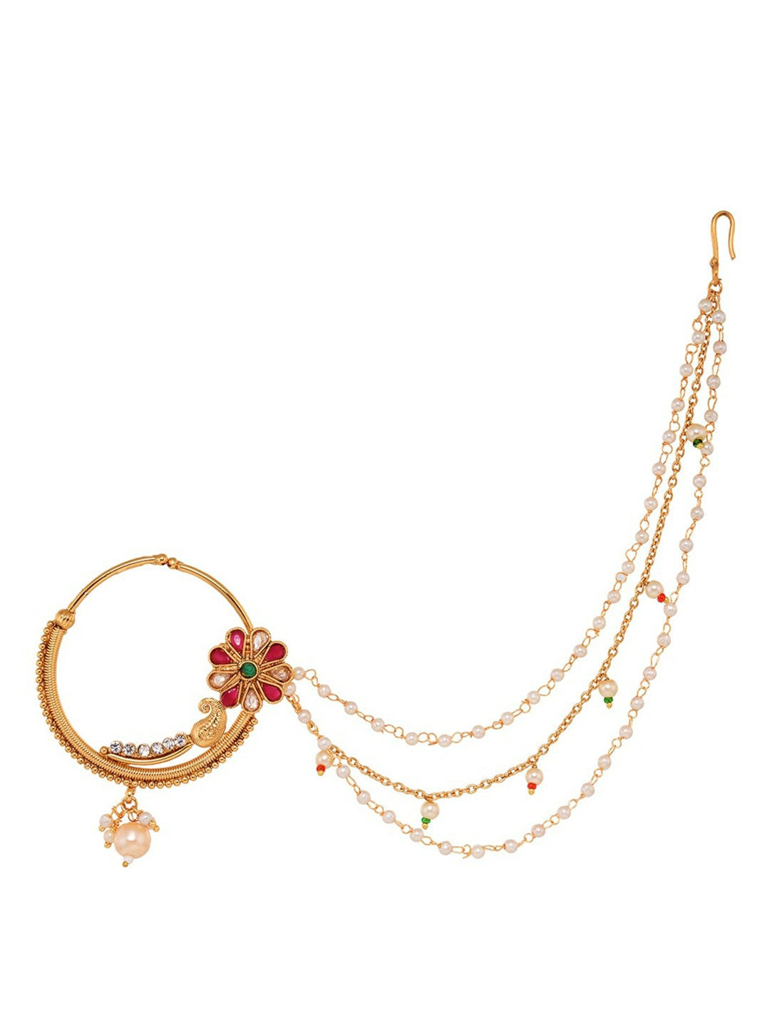 Buy Gold-Plated Kundan & Pearl Nose Pins Set Online – Indiaista