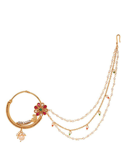 Buy Gold-Plated Kundan & Pearl Nose Pins Set Online – Indiaista