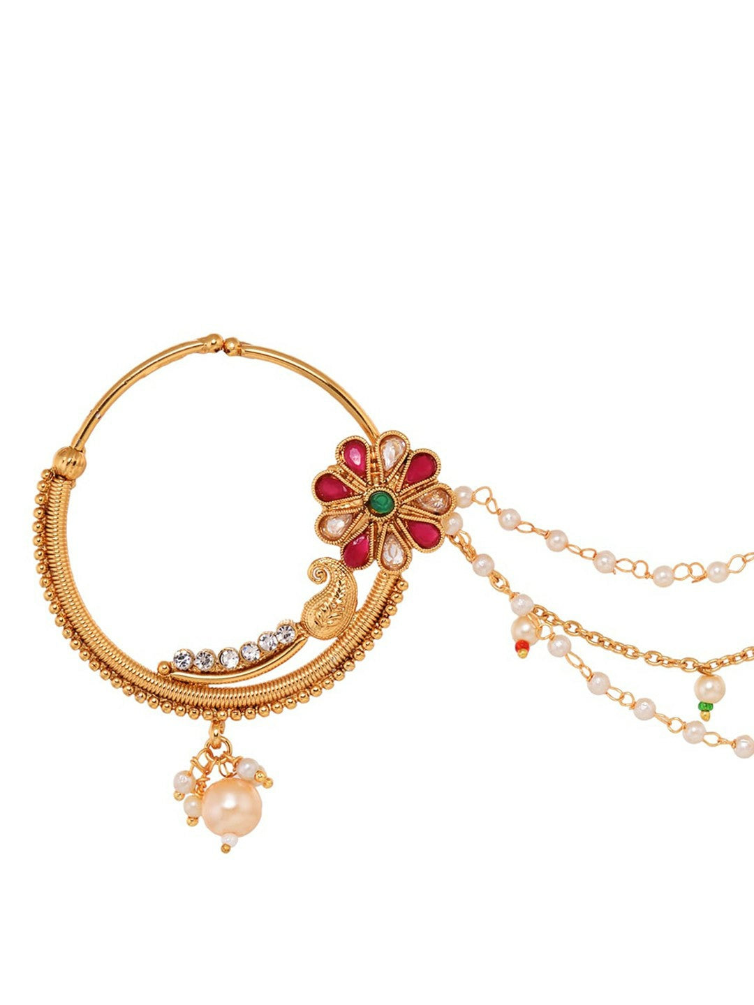 Buy Gold-Plated Kundan & Pearl Nose Pins Set Online – Indiaista