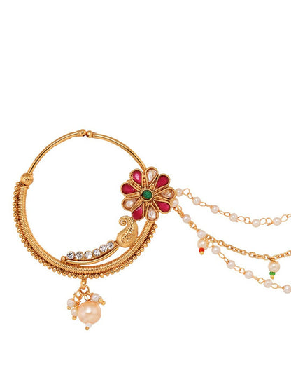 Buy Gold-Plated Kundan & Pearl Nose Pins Set Online – Indiaista