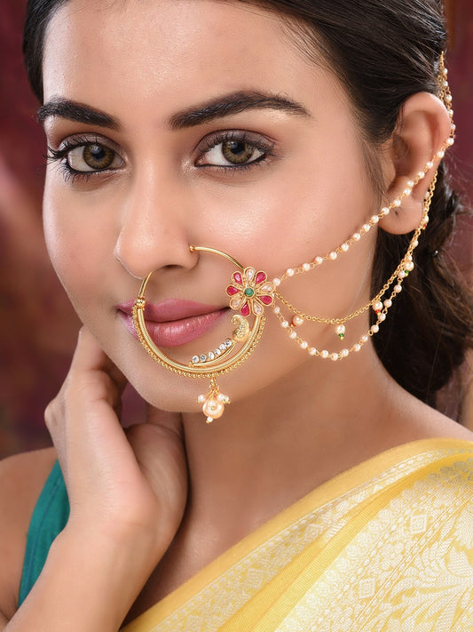 Buy Gold-Plated Kundan & Pearl Nose Pins Set Online – Indiaista