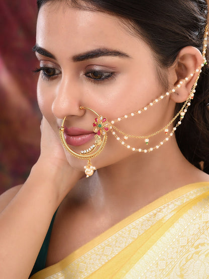 Buy Gold-Plated Kundan & Pearl Nose Pins Set Online – Indiaista