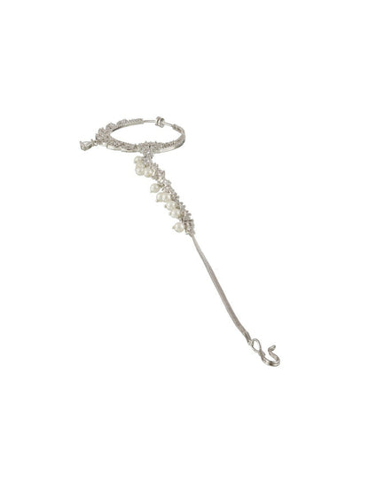 Buy Silver-Plated AD-Studded Chained Nose Pin with Pearl Drop – Indiaista