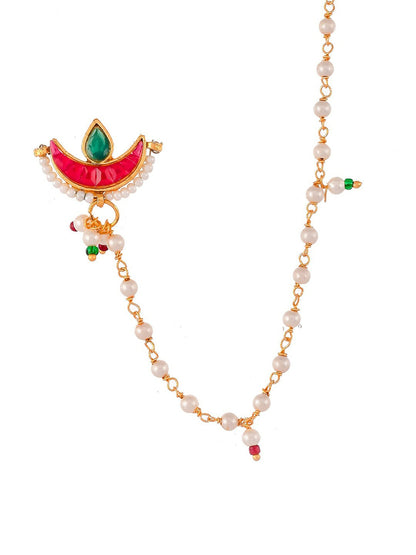 Buy Gold-Plated Meenakari Chained Nose Ring with Kundan & Pearl Online – Indiaista