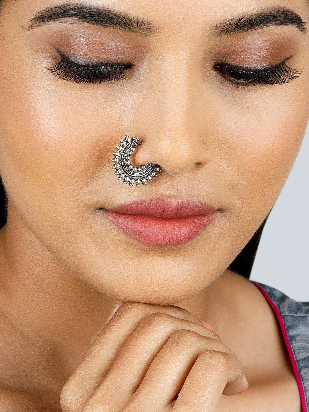 Buy Oxidised Silver Nose Pins Online – Floral & Half-Moon Designs | Indiaista