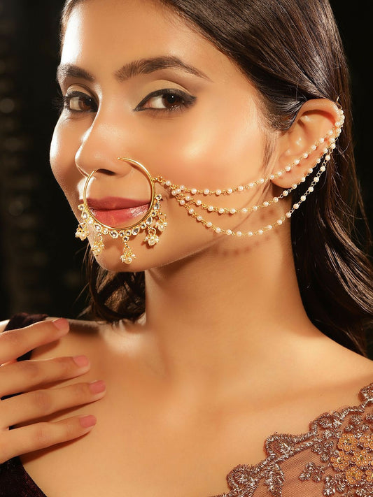 Buy Gold-Plated Kundan & Pearl Nose Pins Online – Indiaista