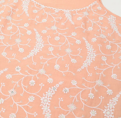 Floral Embroidered Sleeveless Pure Cotton Kurta