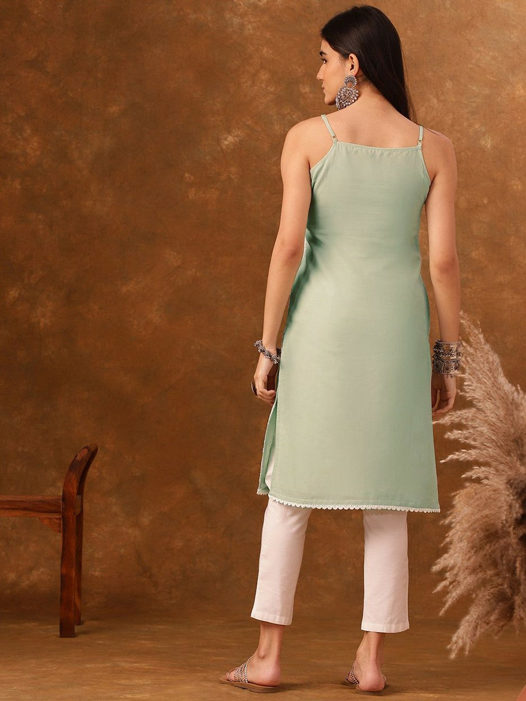 Women Green Ethnic Motifs Cotton Kurta