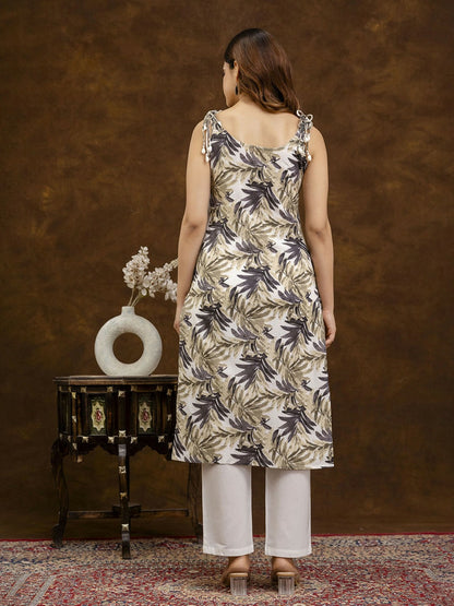 Floral Printed Shoulder Straps Pure Cotton Straight Kurta