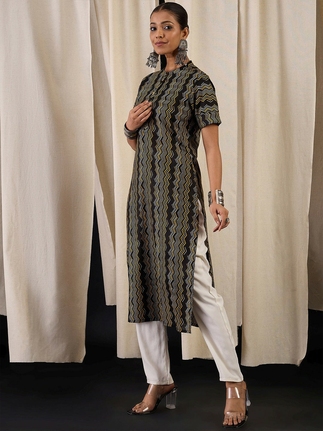 Chevron Printed Cotton Straight Kurta