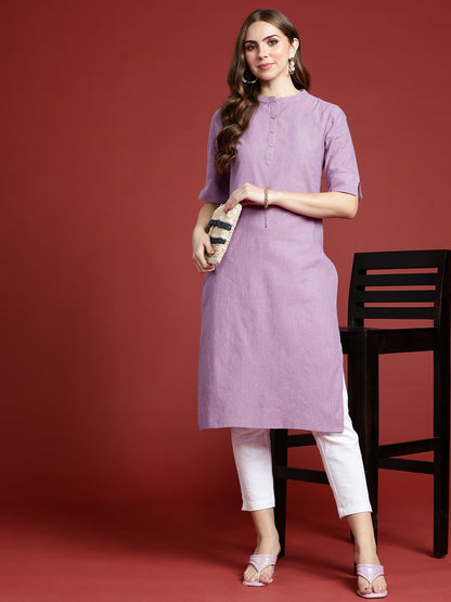 Women Purple Pure Cotton Straight Kurta