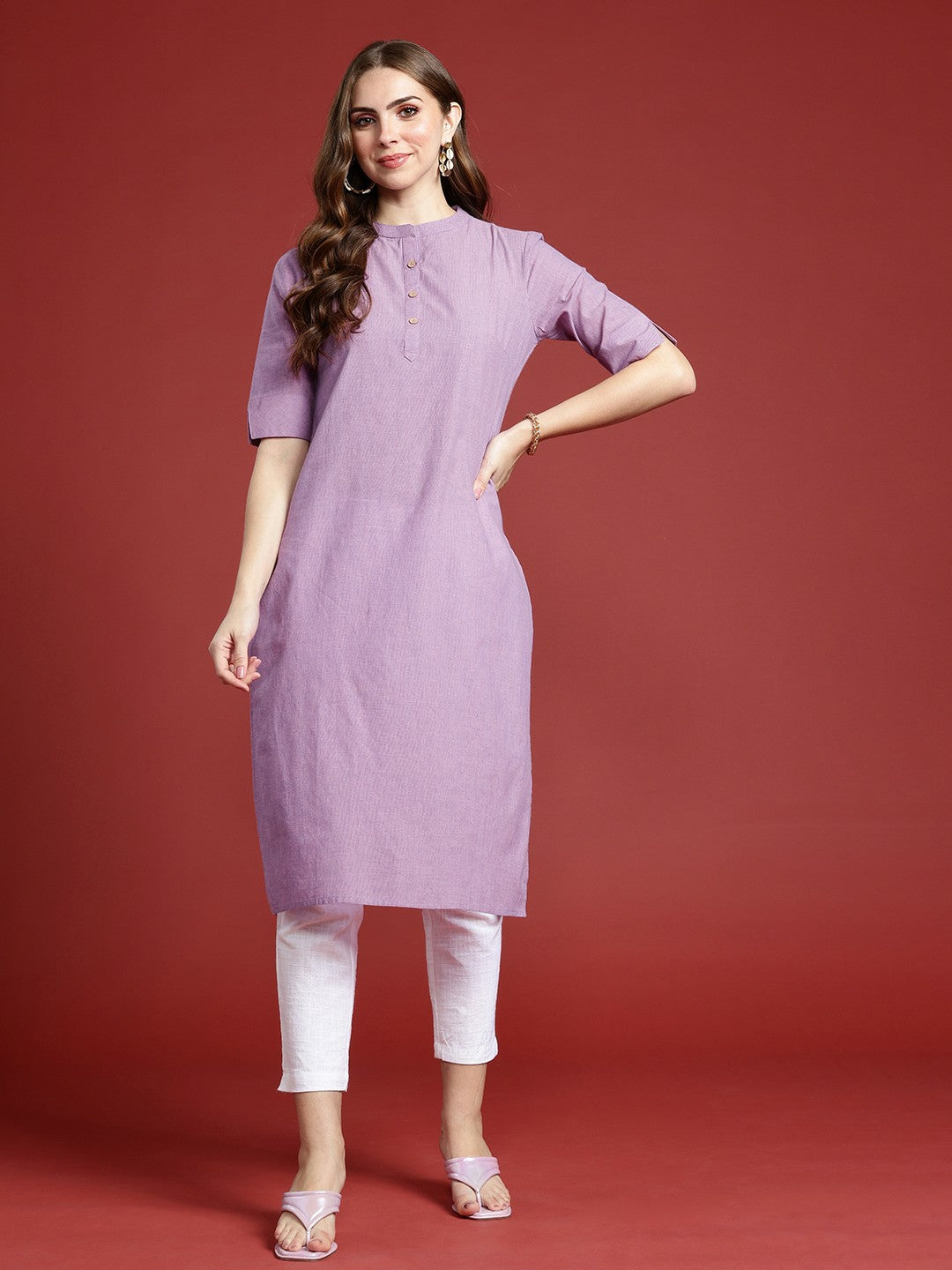 Women Purple Pure Cotton Straight Kurta