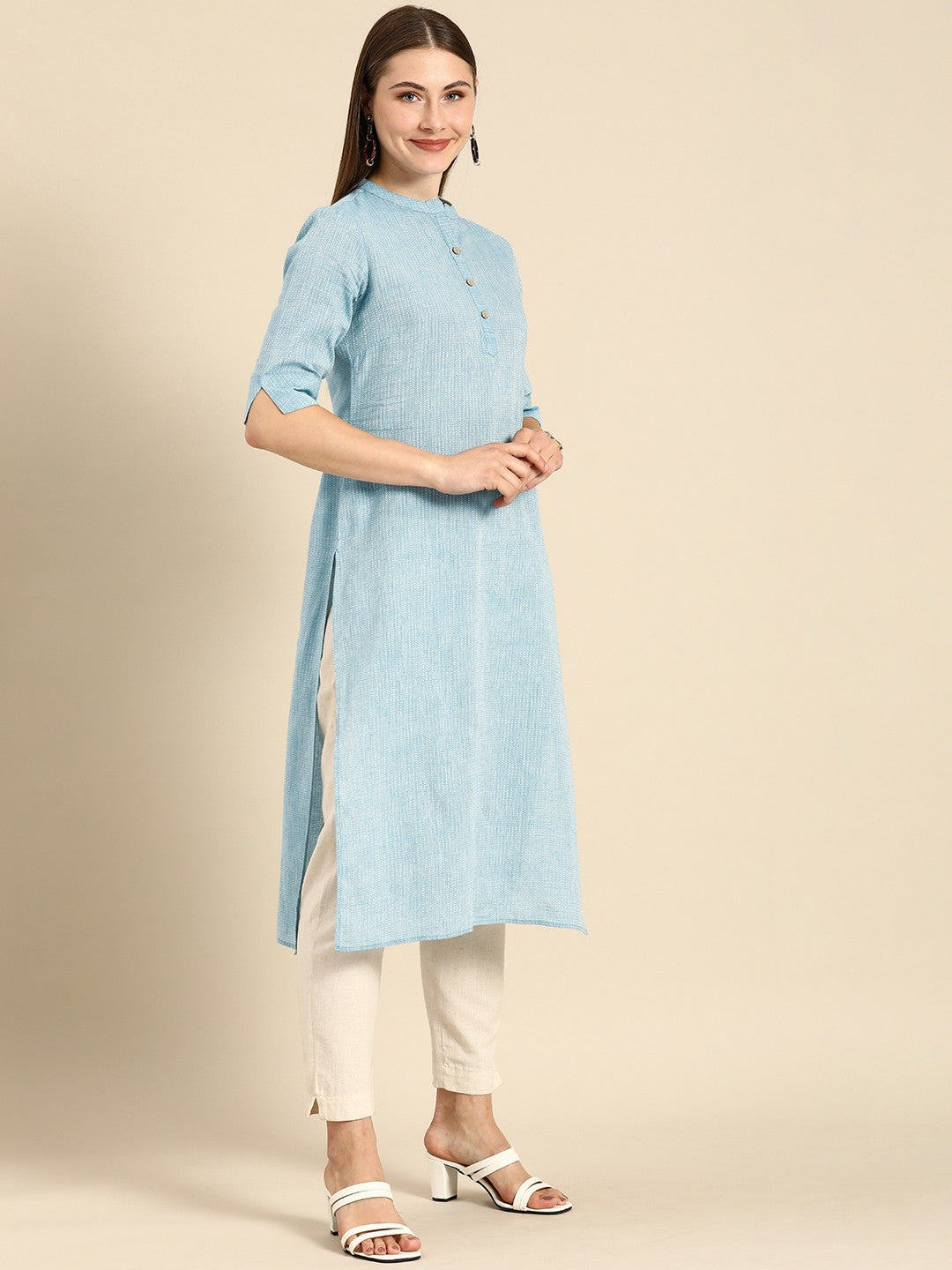 Striped Summer Sheers Blue & White Cotton Kurta