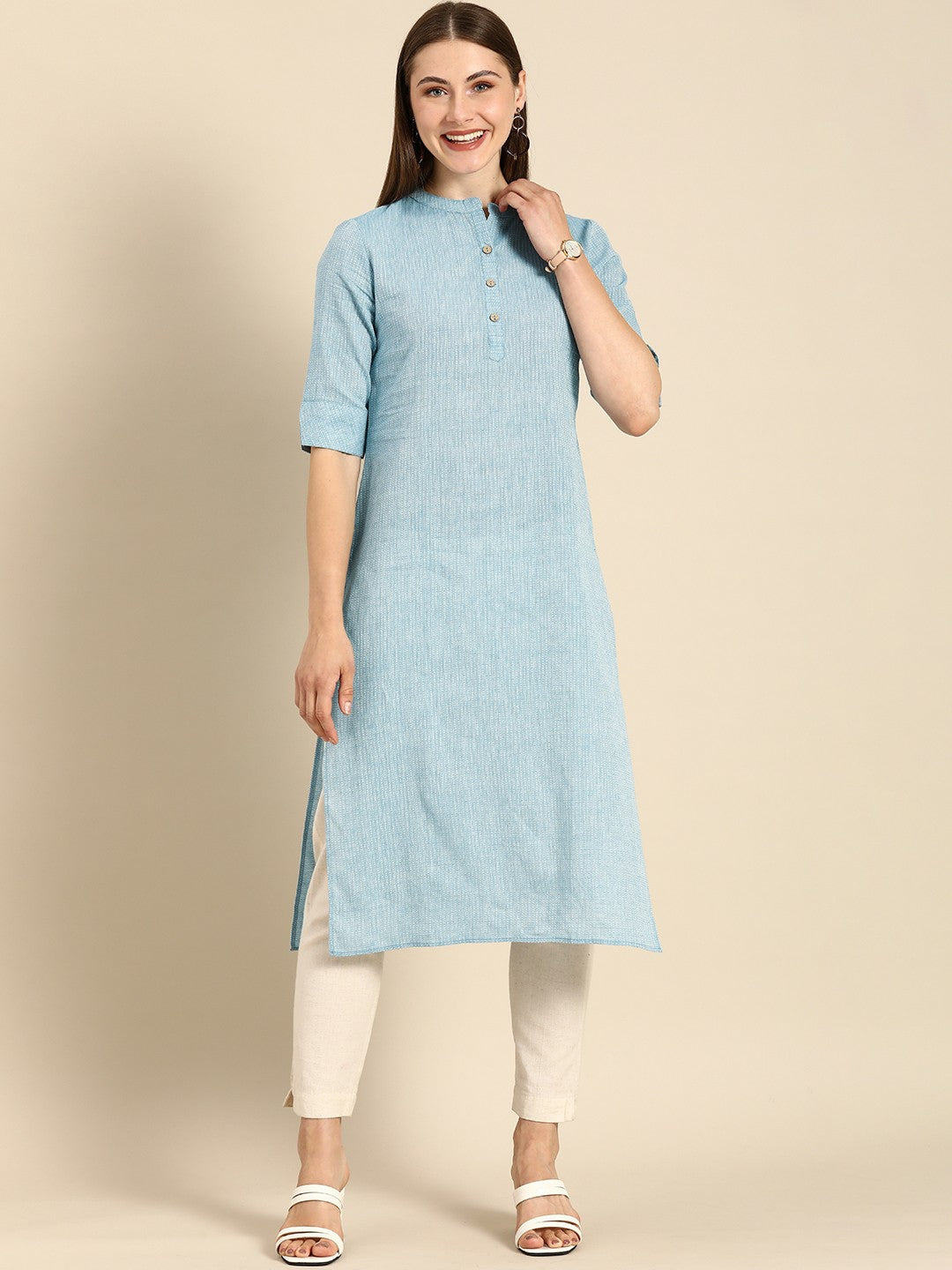 Striped Summer Sheers Blue & White Cotton Kurta