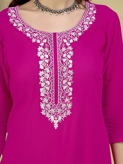 Pink Embroidered Straight Kurta