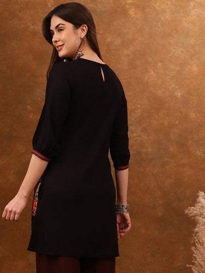 Black & Red Ethnic Motifs Embroidered A-Line Kurta