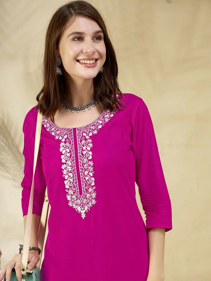 Pink Embroidered Straight Kurta
