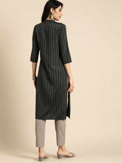 Women Black Geometric Woven Design Kurta