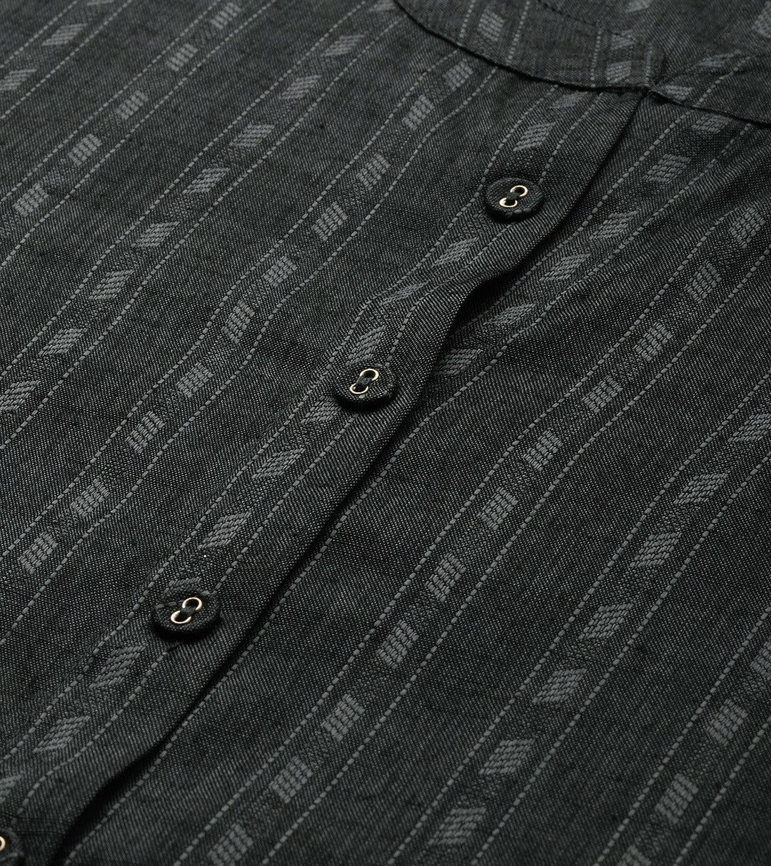 Women Black Geometric Woven Design Kurta