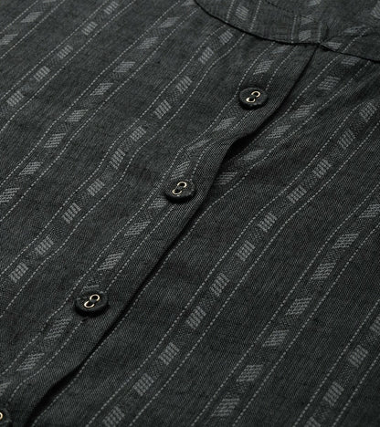 Women Black Geometric Woven Design Kurta