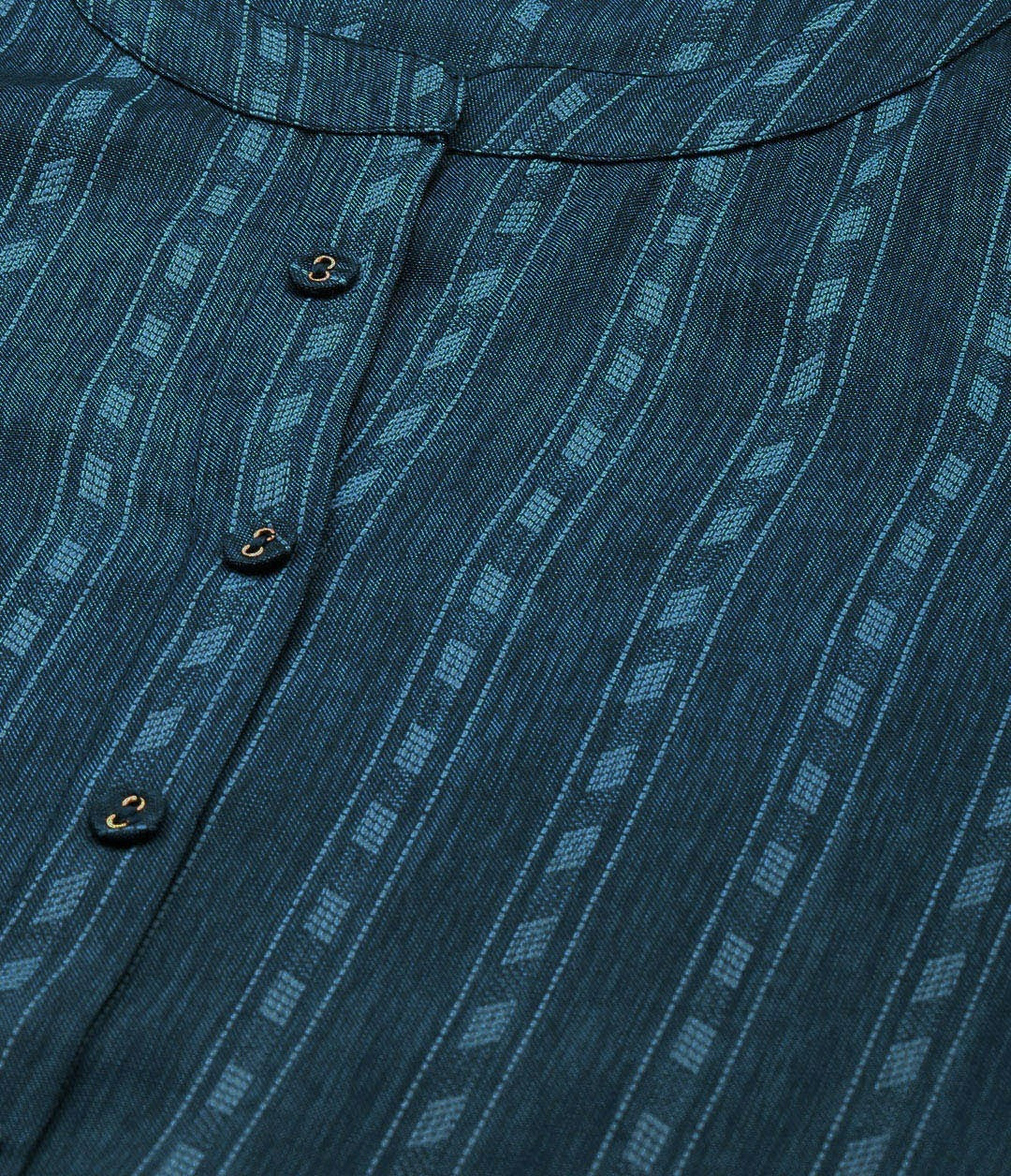 Blue Striped Mandarin Collar Straight Kurta