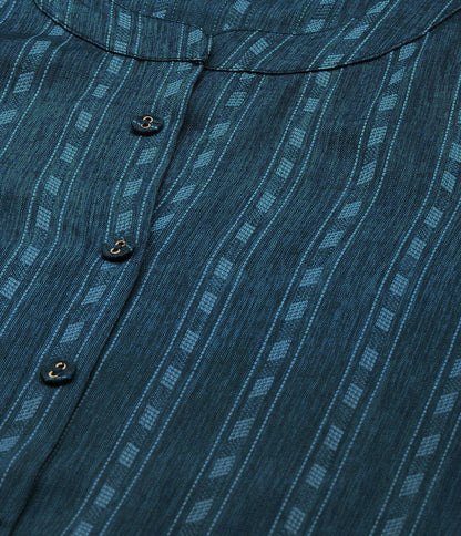 Blue Striped Mandarin Collar Straight Kurta