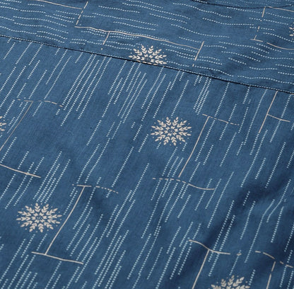 Blue Floral Printed Sleeveless Cotton Kurta