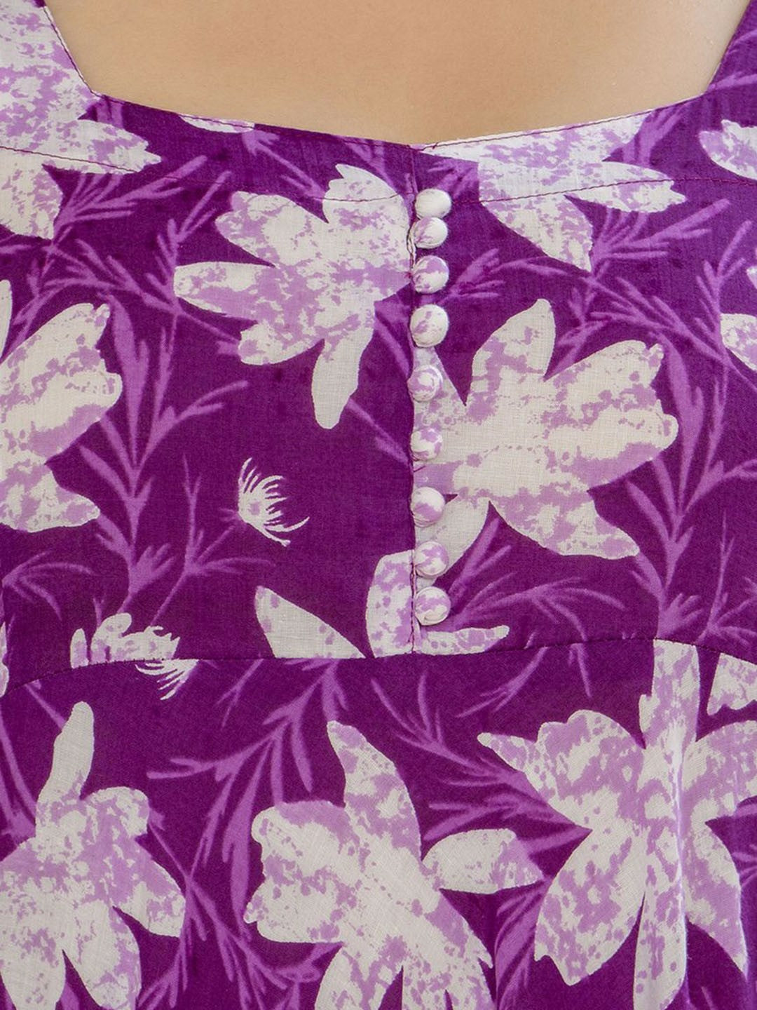 Purple Floral Printed Sleeveless Cotton Anarkali Kurta With Dupatta