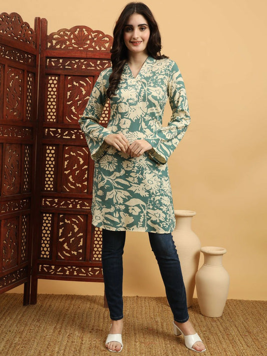 Women Printed Flared Sleeves Indigo Kurta