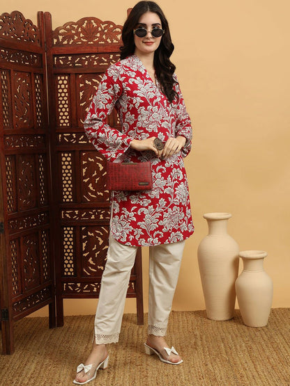 Women Rust Ethnic Motifs Printed V-Neck Flared Sleeves Kurta