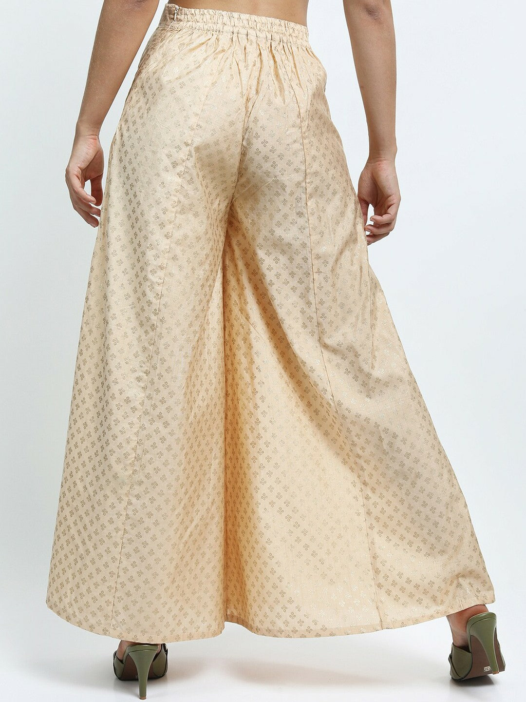 Beige Boho Harem Pants – Ethnic Motif Printed Flared Palazzo for Women | Indiaista