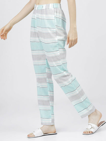 Cream & Blue Striped Boho Harem Pants – Gypsy Peasant Palazzo for Women | Indiaista