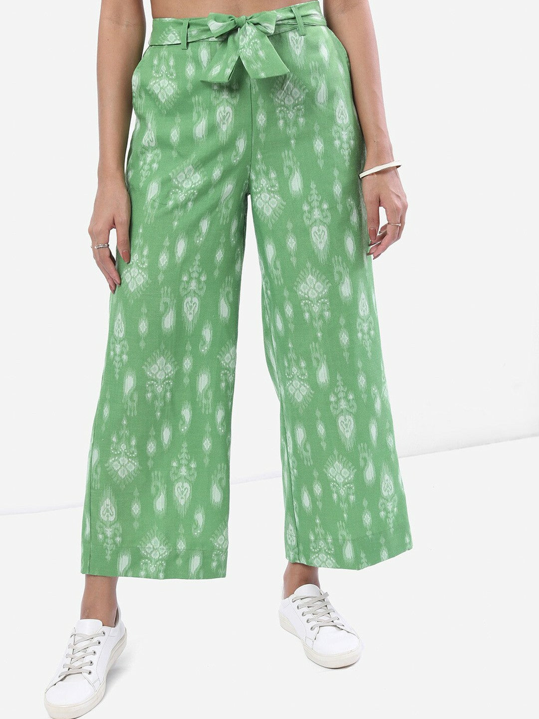 Women’s Green & White Paisley Printed Harem Pants – Boho Gypsy Peasant Style | Indiaista