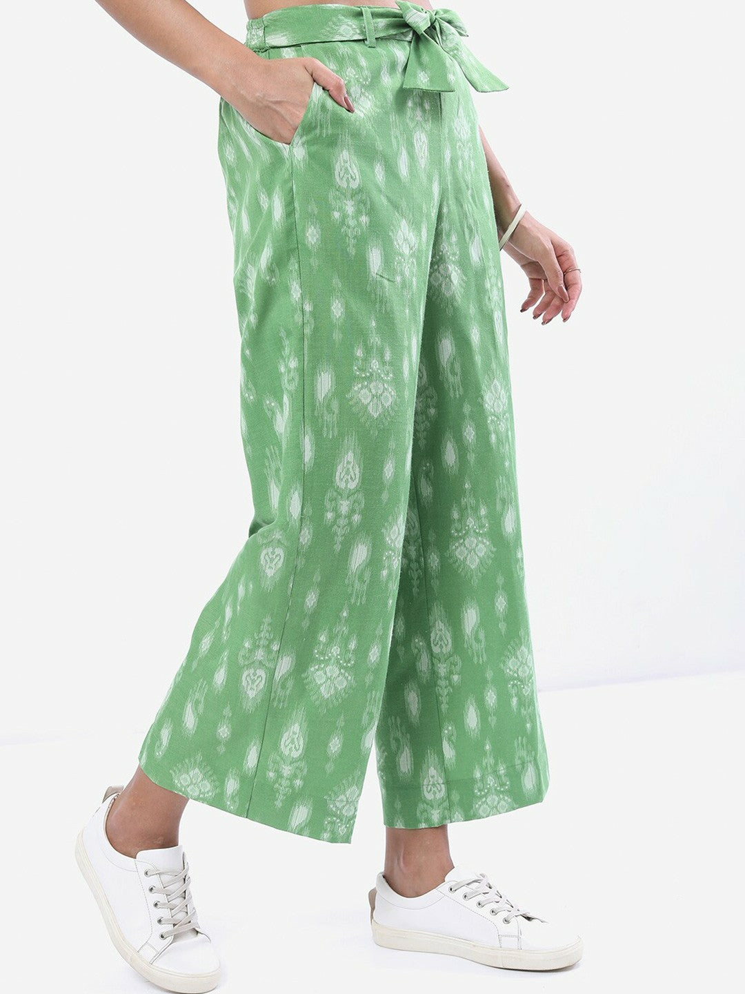 Women’s Green & White Paisley Printed Harem Pants – Boho Gypsy Peasant Style | Indiaista