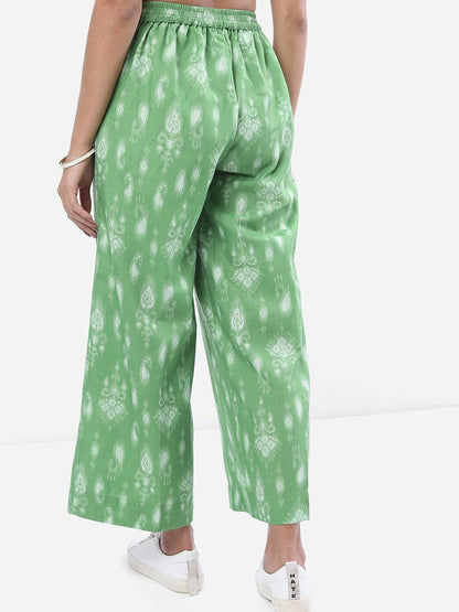 Women’s Green & White Paisley Printed Harem Pants – Boho Gypsy Peasant Style | Indiaista