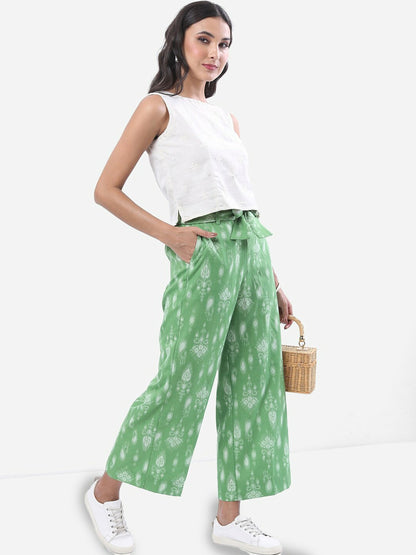 Women’s Green & White Paisley Printed Harem Pants – Boho Gypsy Peasant Style | Indiaista