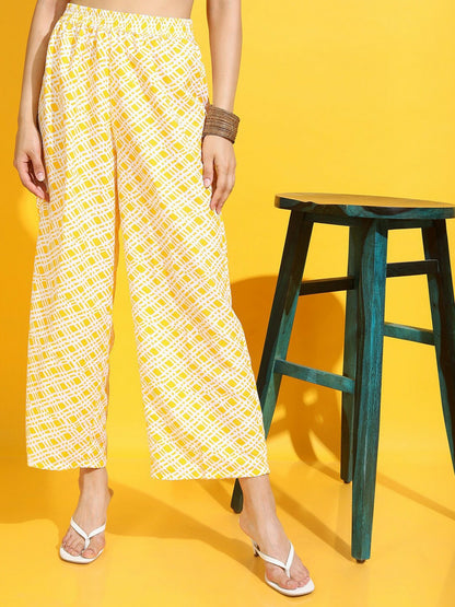 Women’s Yellow Boho Harem Pants – Geometric Print, Peasant Gypsy Style | Indiaista