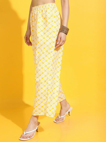 Women’s Yellow Boho Harem Pants – Geometric Print, Peasant Gypsy Style | Indiaista