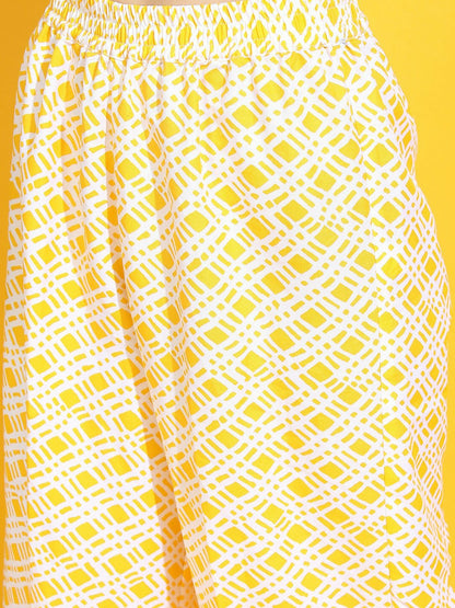 Women’s Yellow Boho Harem Pants – Geometric Print, Peasant Gypsy Style | Indiaista