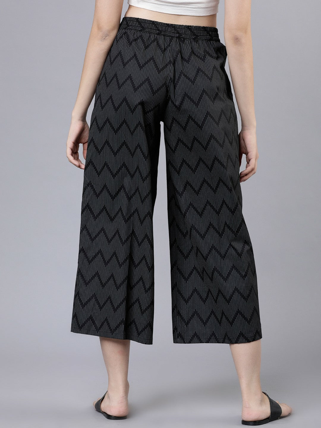 Charcoal & Black Boho Printed Harem Pants – Flared Palazzo, Gypsy Peasant Style | Indiaista