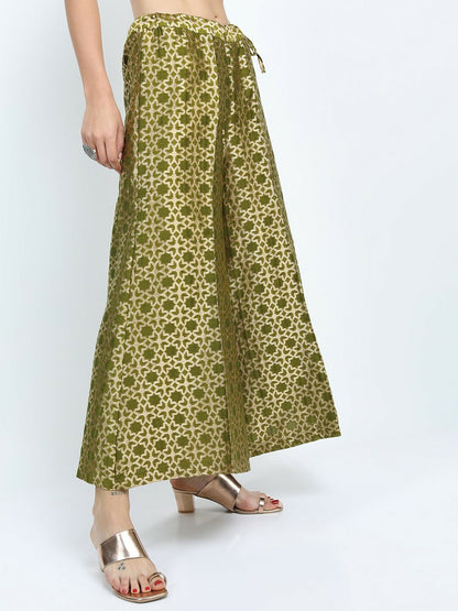 Olive Green & Gold Ethnic Harem Pants – Boho Gypsy Peasant Palazzo for Women | Indiaista