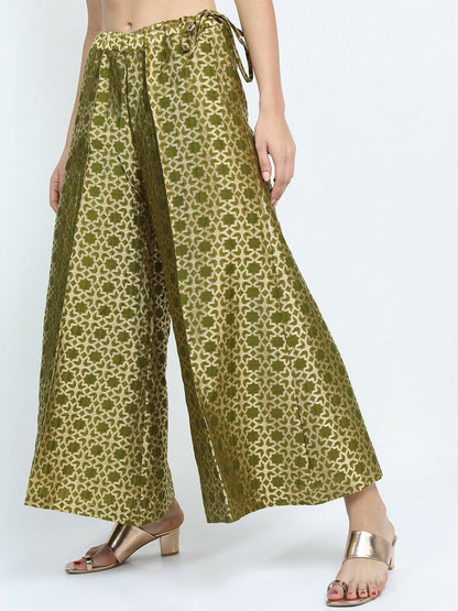 Olive Green & Gold Ethnic Harem Pants – Boho Gypsy Peasant Palazzo for Women | Indiaista