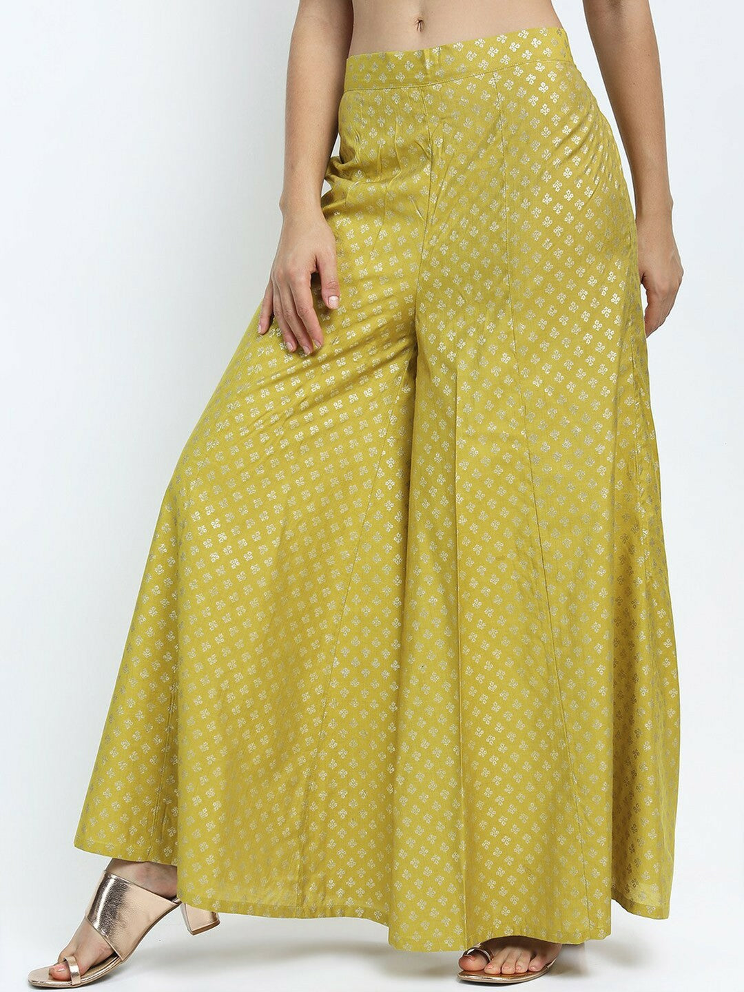 Yellow & Silver Ethnic Printed Harem Pants – Boho Gypsy Peasant Palazzos for Women | Indiaista