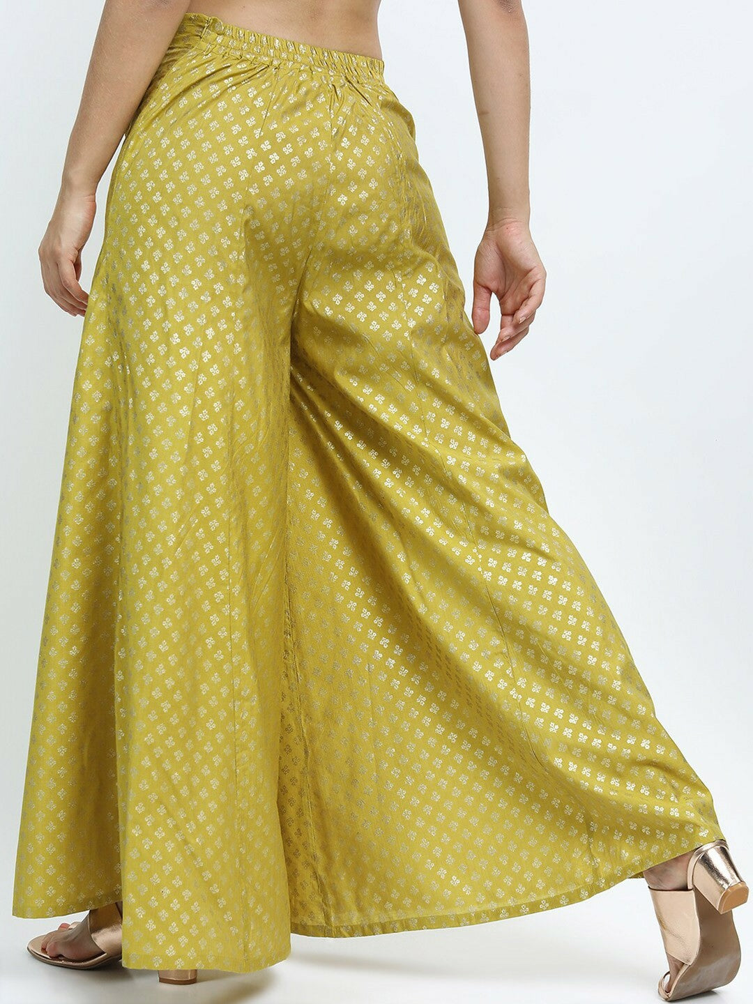 Yellow & Silver Ethnic Printed Harem Pants – Boho Gypsy Peasant Palazzos for Women | Indiaista