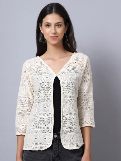 Buy Women’s Off White Embroidered Bohemian Shrug – Stylish & Elegant | Indiaista