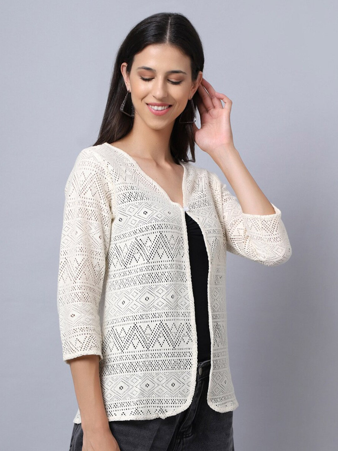 Buy Women’s Off White Embroidered Bohemian Shrug – Stylish & Elegant | Indiaista