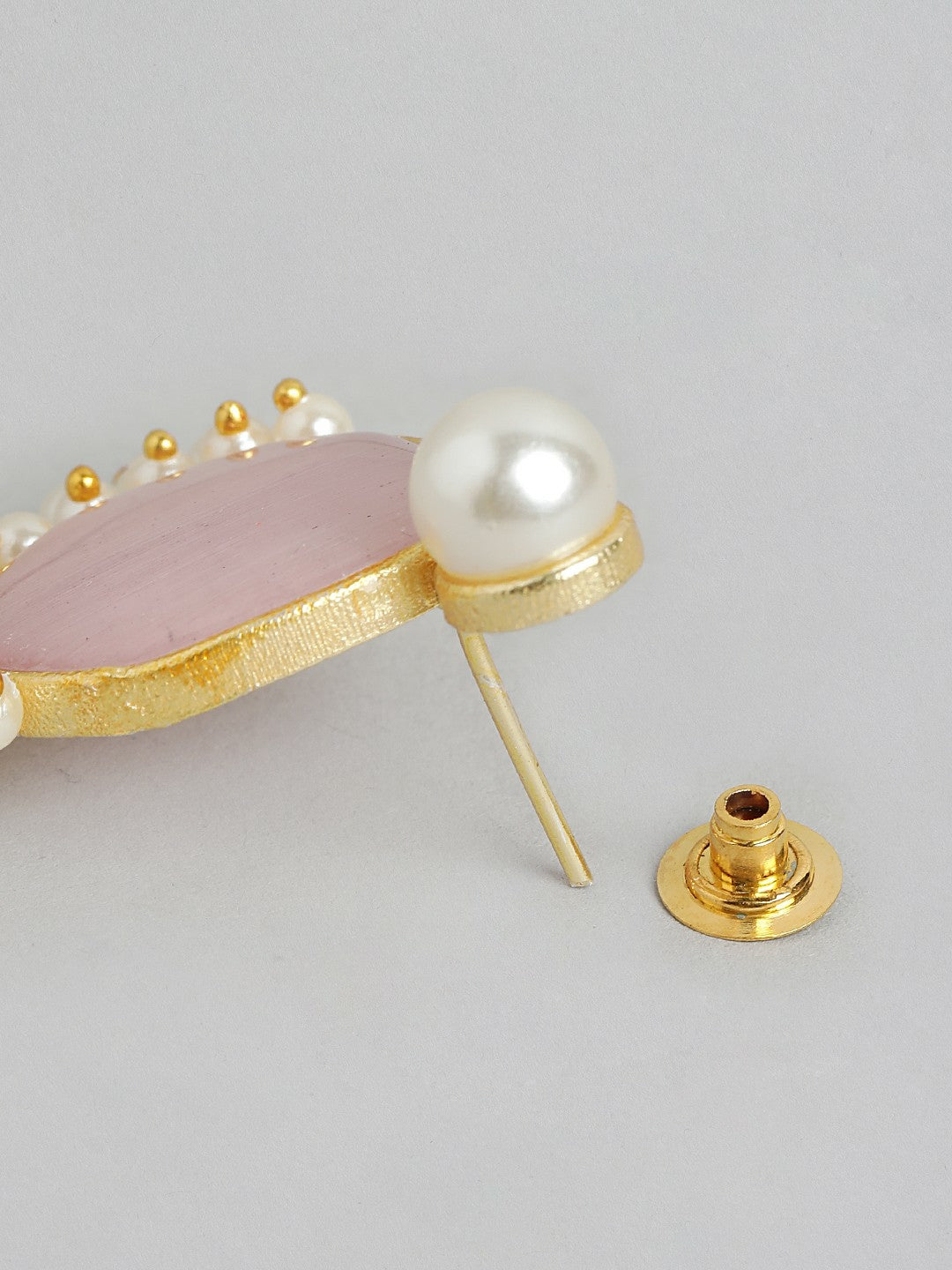 Gold Plated Pink Beaded Teardrop Drop Earrings
