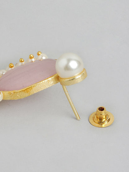 Gold Plated Pink Beaded Teardrop Drop Earrings