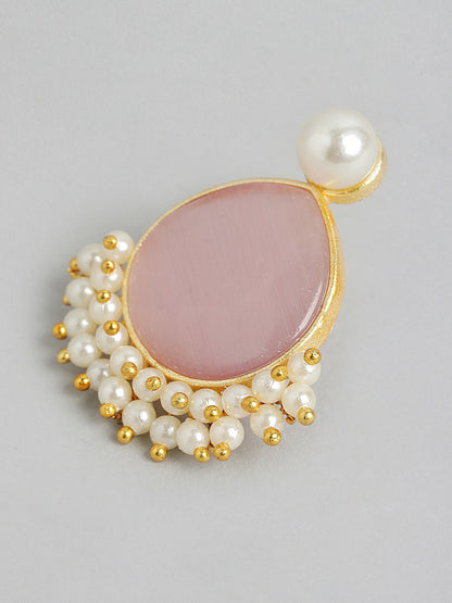 Gold Plated Pink Beaded Teardrop Drop Earrings